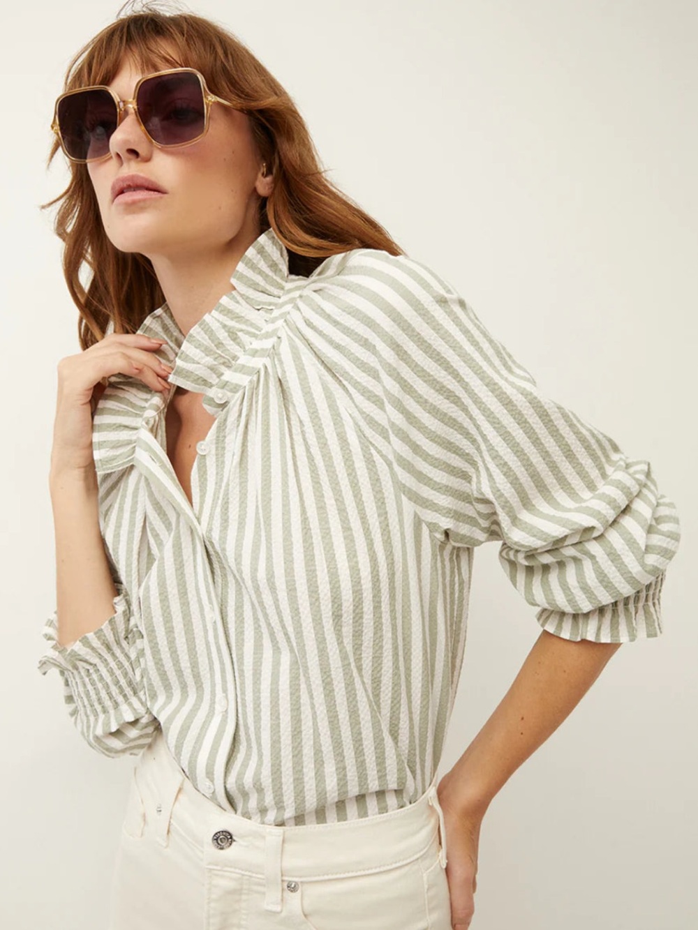 Veronica Beard Calisto striped seersucker shirt